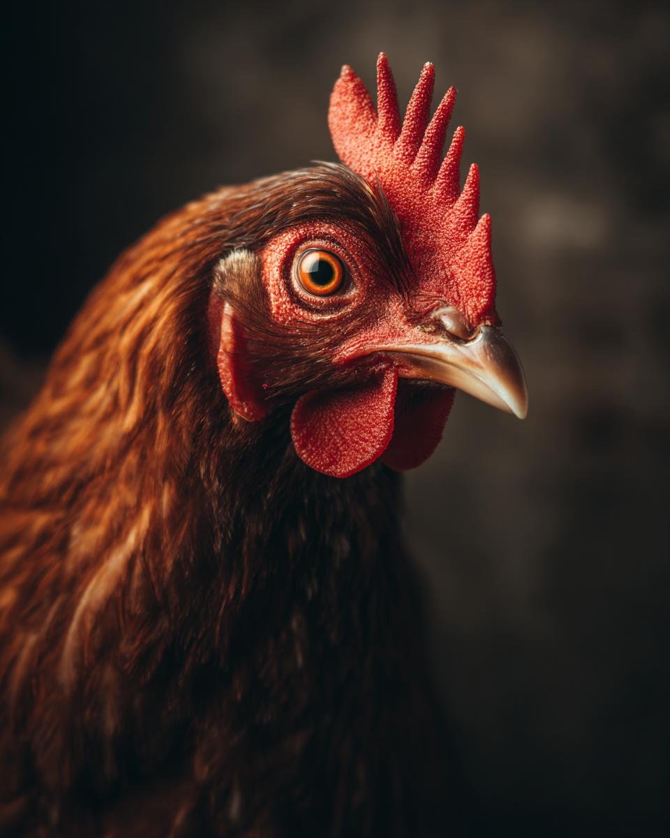 Nahaufnahme eines braunen Huhns mit rotem Kamm, perfekt f&uuml;r ein Rezept f&uuml;r Vergessenes H&auml;hnchen & Reis.