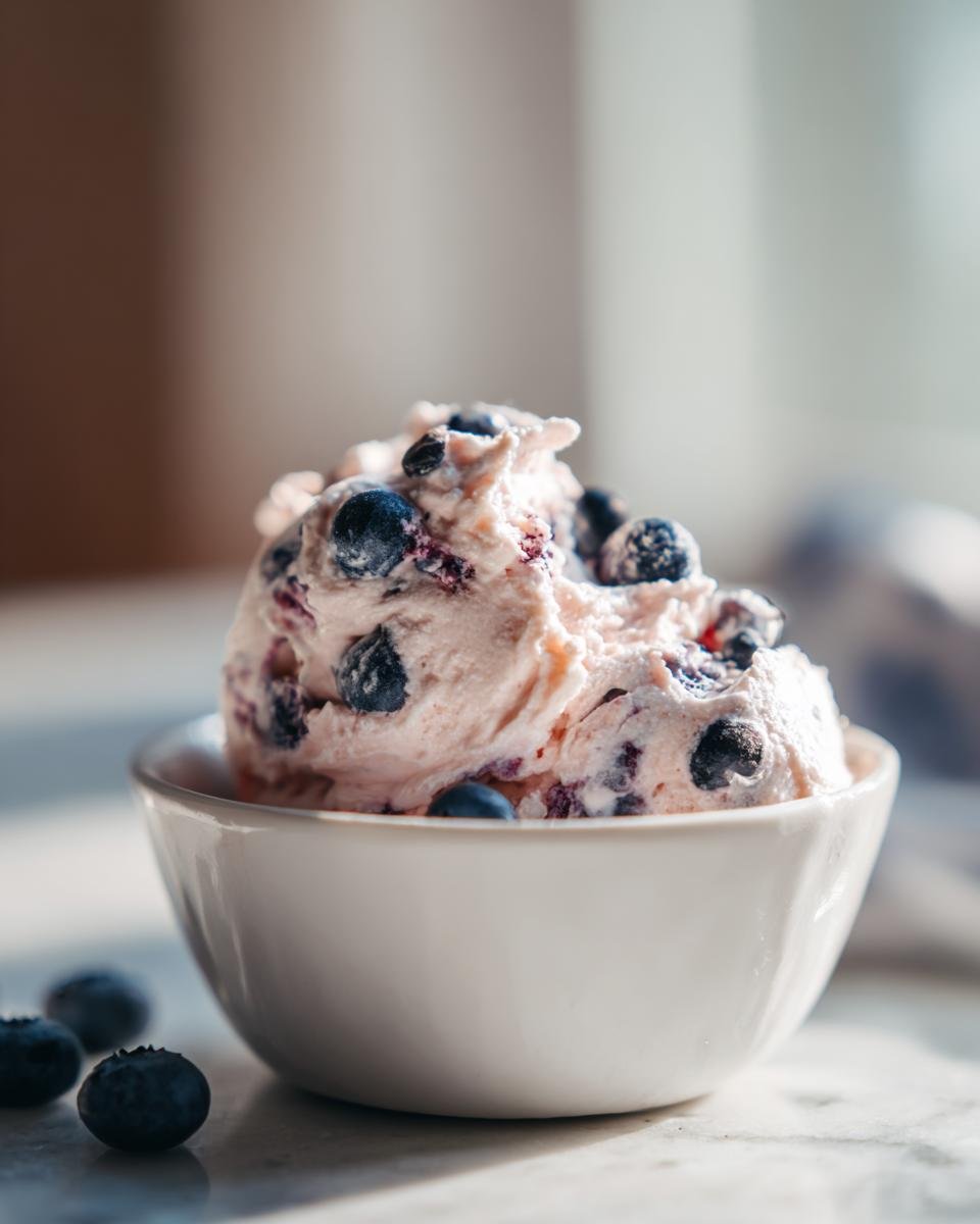 Sch&uuml;ssel mit unwiderstehlichem Blaubeer Frischk&auml;se Aufstrich, garniert mit frischen Blaubeeren.