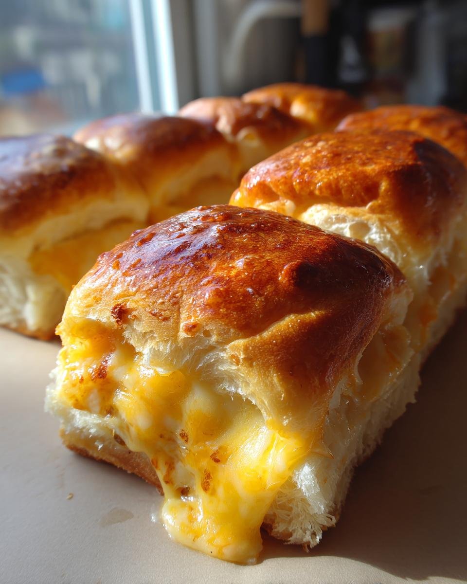 Nahaufnahme von unwiderstehlichen, k&auml;sigen gebackenen Sandwich-Sliders mit geschmolzenem K&auml;se.