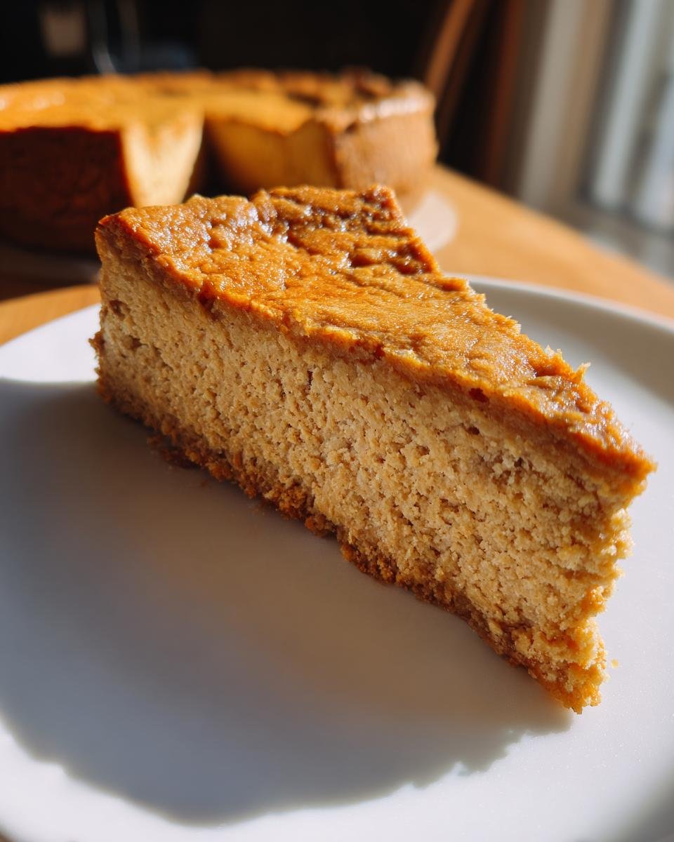 Ein St&uuml;ck Keto Erdnussbutter Cookie Cake auf einem wei&szlig;en Teller, mit einem ganzen Kuchen im Hintergrund.
