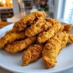 Ein Teller voller knuspriger H&auml;hnchen-Tender aus der Hei&szlig;luftfritteuse, perfekt zubereitet.