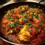 Nahaufnahme von Melt In Your Mouth Chicken in einer reichhaltigen Tomatensauce, garniert mit frischer Petersilie.