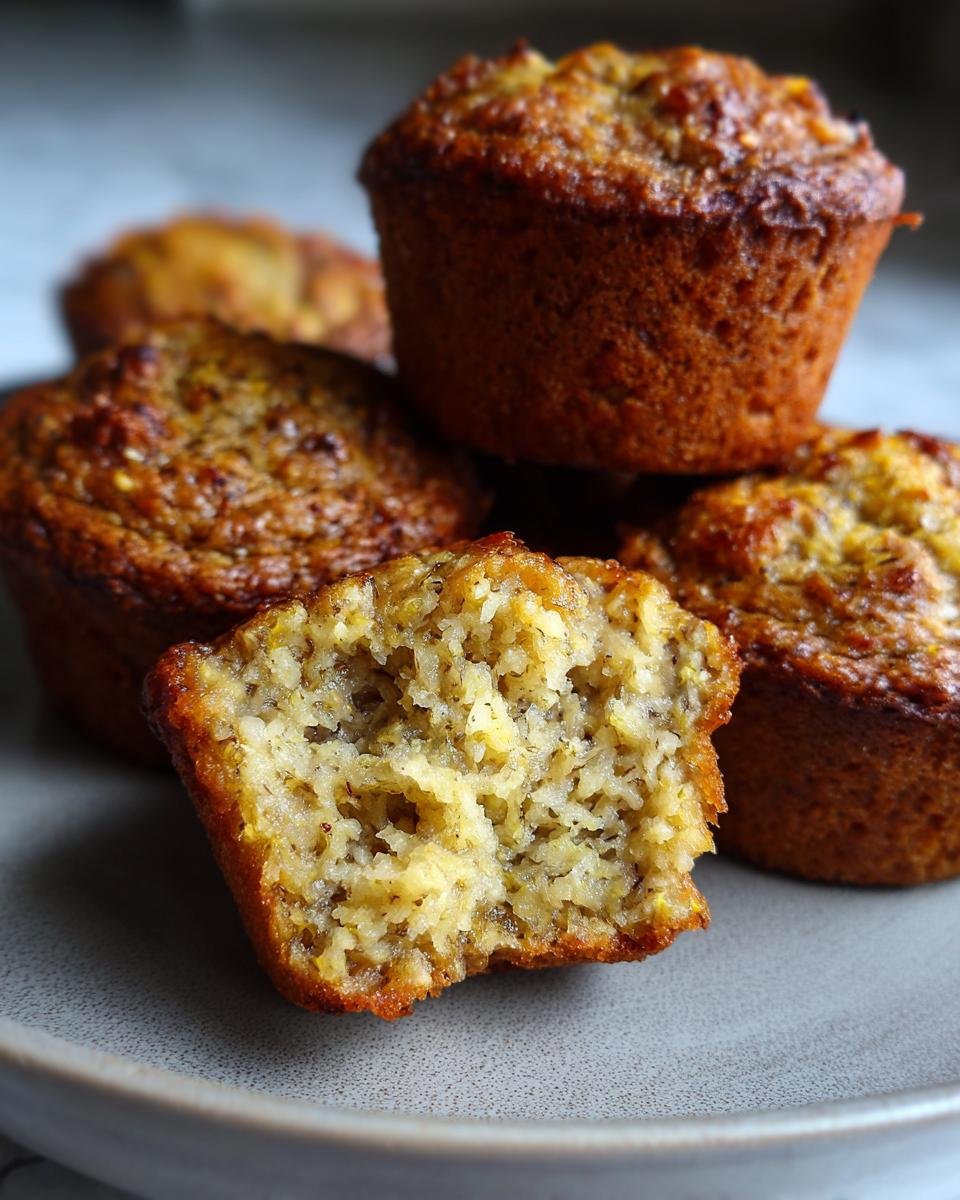 Nahaufnahme von unwiderstehlichen Avocado-Muffins, einer angeschnitten, um die feuchte Textur zu zeigen.