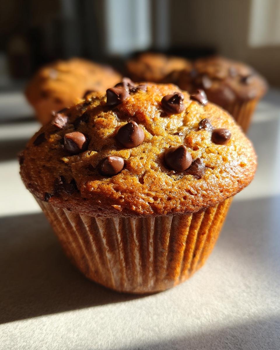 Nahaufnahme eines unwiderstehlichen Bananen-Schoko-Muffins, bedeckt mit Schokoladenstückchen.