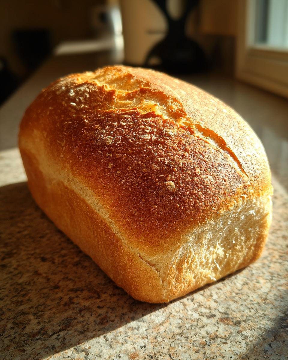 Ein frisch gebackenes, unwiderstehliches Vollkornbrot mit goldbrauner Kruste liegt auf einer K&uuml;chenarbeitsplatte.