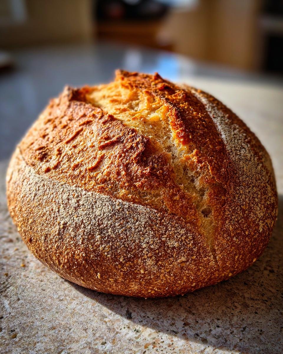 Ein goldbraunes, knuspriges Vollkornbrot mit einer tiefen Schnittkerbe, perfekt f&uuml;r gem&uuml;tliche Morgen.