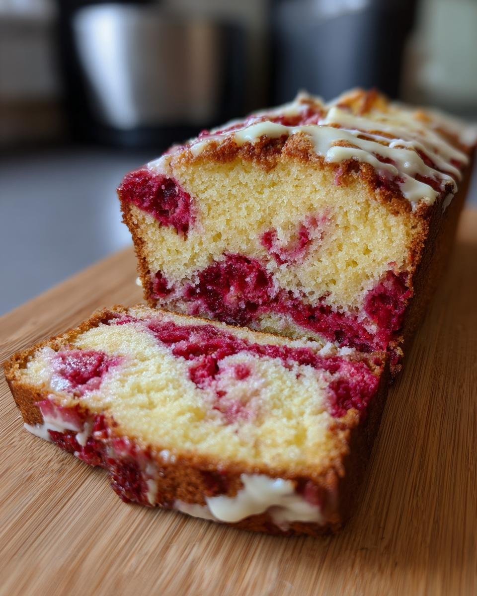 Schnittansicht eines dekadenten wei&szlig;e Schokoladen-Himbeer-Kuchens mit saftigen Himbeeren und wei&szlig;er Schokoladenglasur.