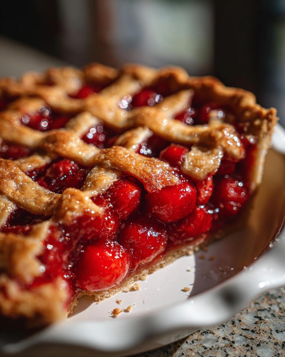 Ein Stück des besten Tart Cherry Pie Rezepts mit saftigen Kirschen und knusprigem Teig.
