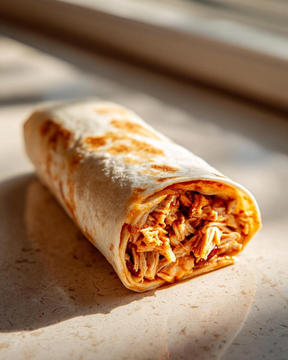 Ein perfekt gerollter Easy Chipotle Ranch Chicken Burrito mit saftiger H&auml;hnchenf&uuml;llung.