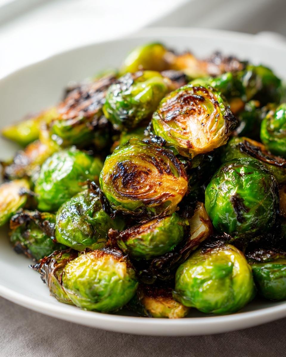 Nahaufnahme von knusprigen, gebratenen Easy Smashed Brussel Sprouts in einer weißen Schüssel.