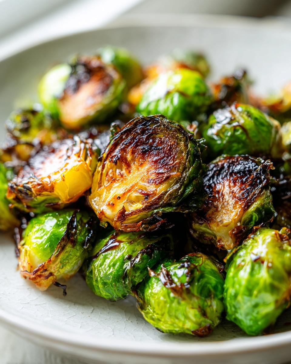 Nahaufnahme von kross gebratenen und leicht karamellisierten Rosenkohlröschen, dem Ergebnis von Easy Smashed Brussel Sprouts.