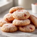 Ein Haufen von erfrischenden Erdbeer-Limo-Keksen, best&auml;ubt mit Puderzucker.