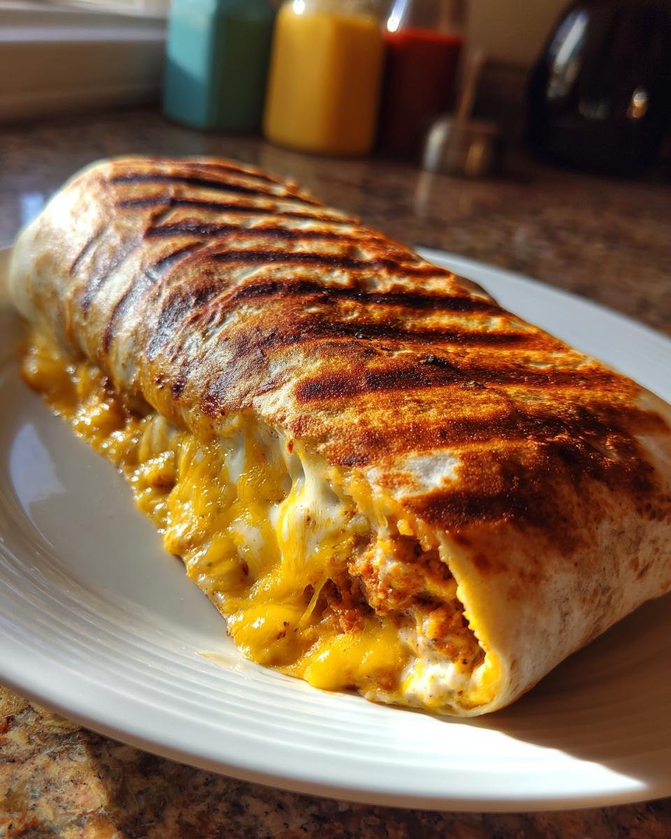 Ein gegrillter Burrito mit geschmolzenem K&auml;se, gef&uuml;llt mit Chipotle Ranch.