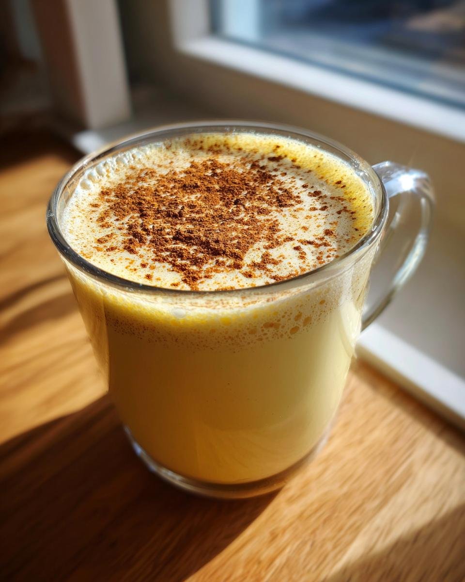 Nahaufnahme von einem Glas Homemade Eggnog, garniert mit reichlich Zimt auf dem Schaum.