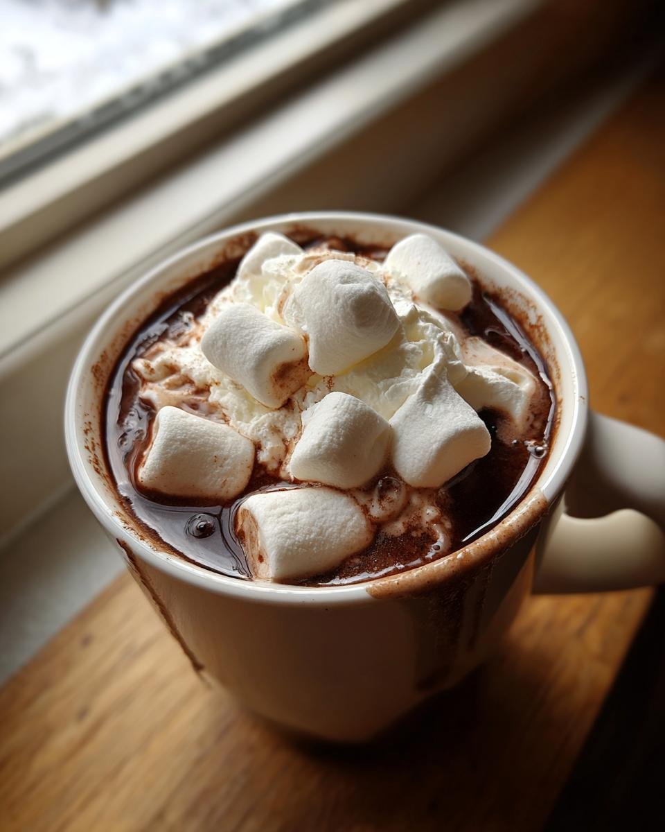 Nahaufnahme von hei&szlig;em Kakao mit Schlagsahne und Marshmallows, ideal f&uuml;r Spiked Crockpot Hot Chocolate.