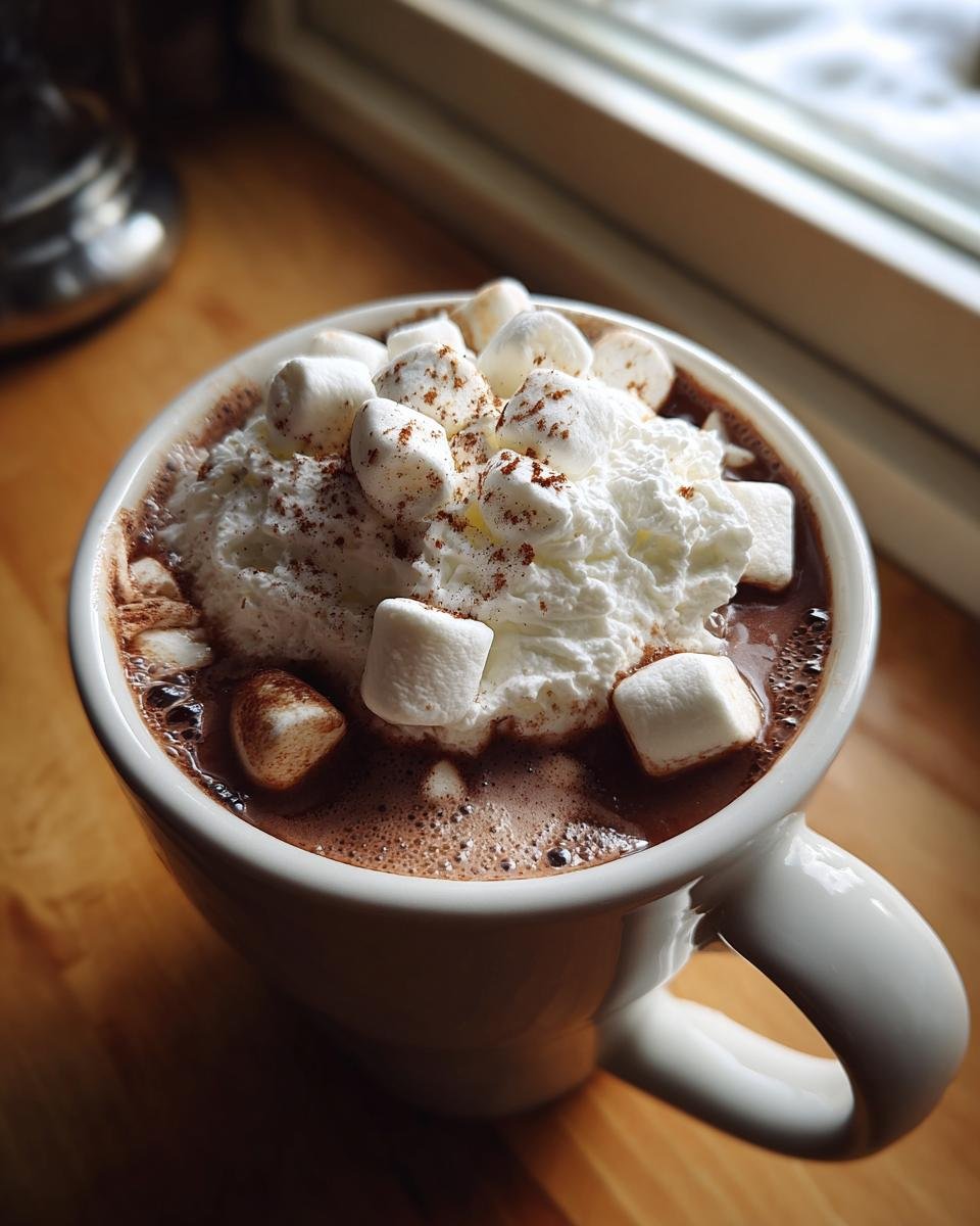 Nahaufnahme von heisser Schokolade mit Schlagsahne, Marshmallows und Zimt bestreut, ideal f&uuml;r Spiked Crockpot Hot Chocolate.