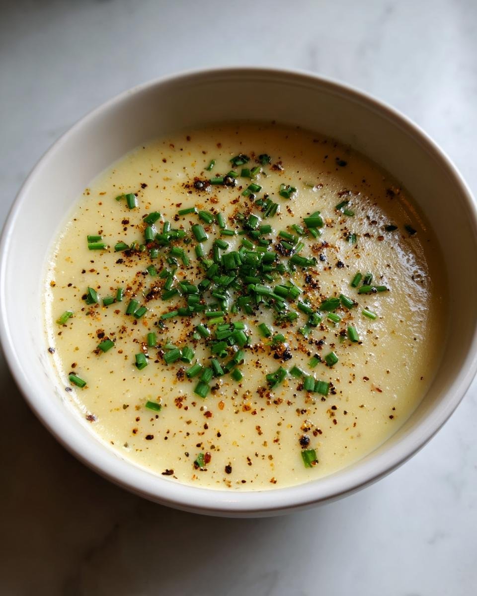 Nahaufnahme einer cremigen Instant Pot Kartoffelsuppe, garniert mit frischem Schnittlauch und Gew&uuml;rzen.