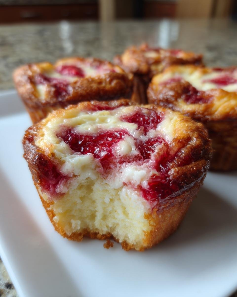 Nahaufnahme von Kirsch-Cheesecake-Cupcakes mit einem Bissen, der eine fluffige Textur zeigt.