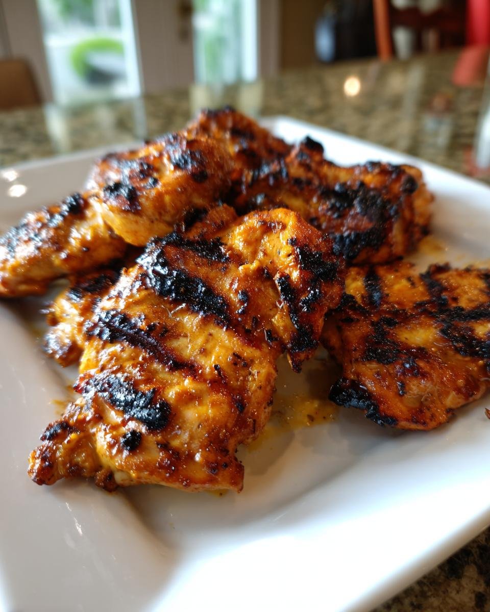 Gegrillte H&auml;hnchenteile mit sichtbaren Grillstreifen, mariniert mit mediterraner H&auml;hnchenmarinade.