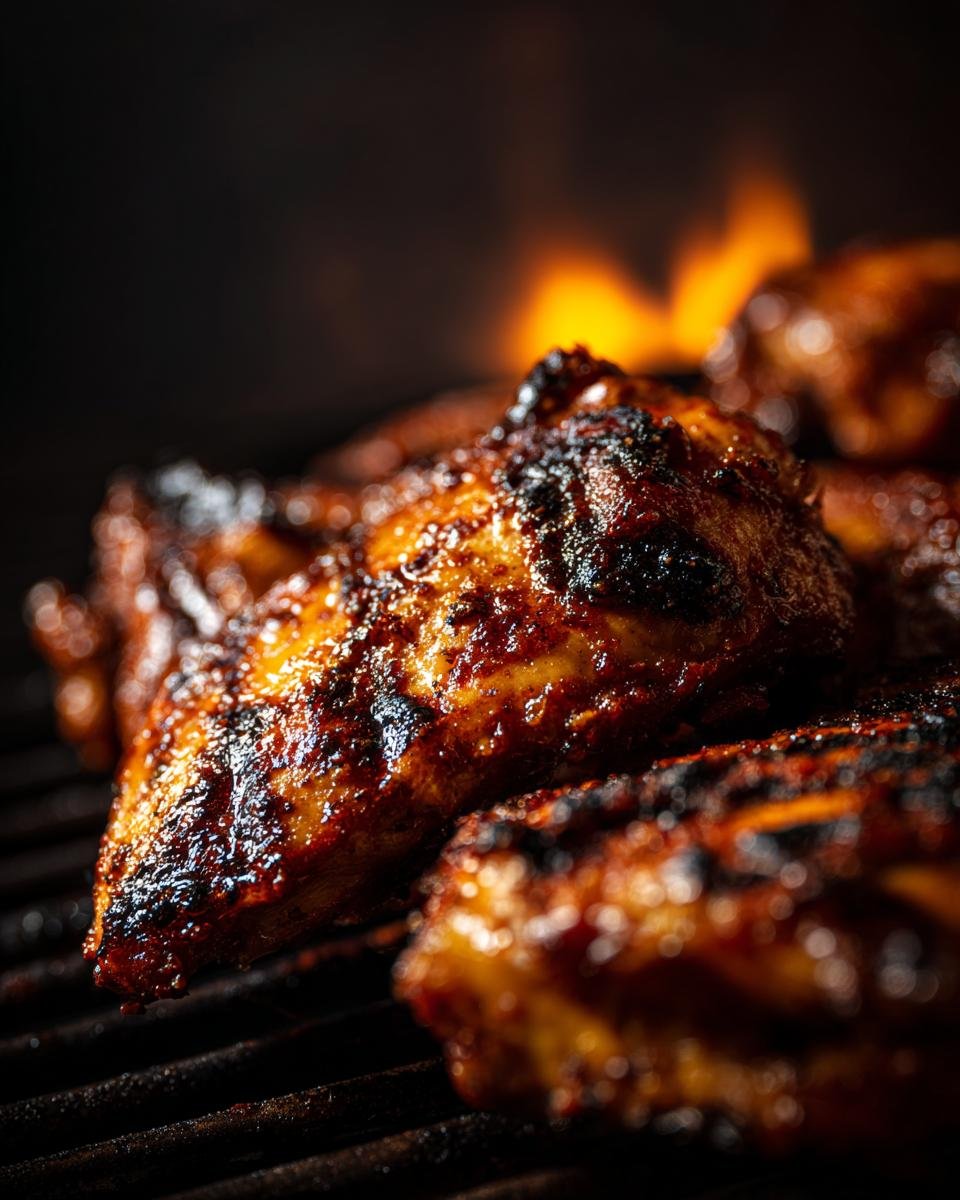 Nahaufnahme von saftigem Santa Fe Chicken Rezept, das auf einem Grill mit Flammen zubereitet wird.