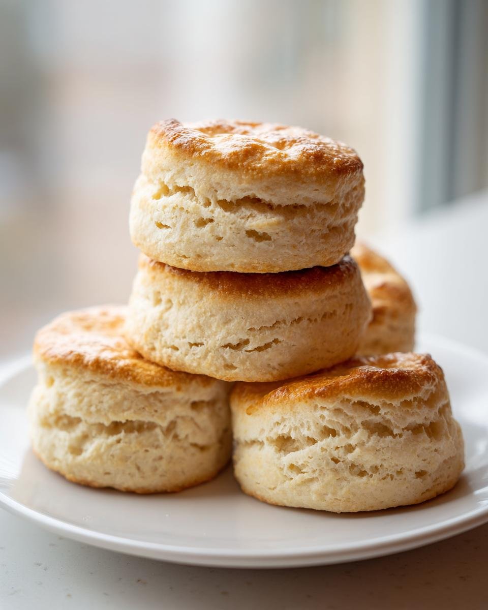 Ein Stapel von vier fluffigen, goldbraun gebackenen Drop Scones auf einem wei&szlig;en Teller.