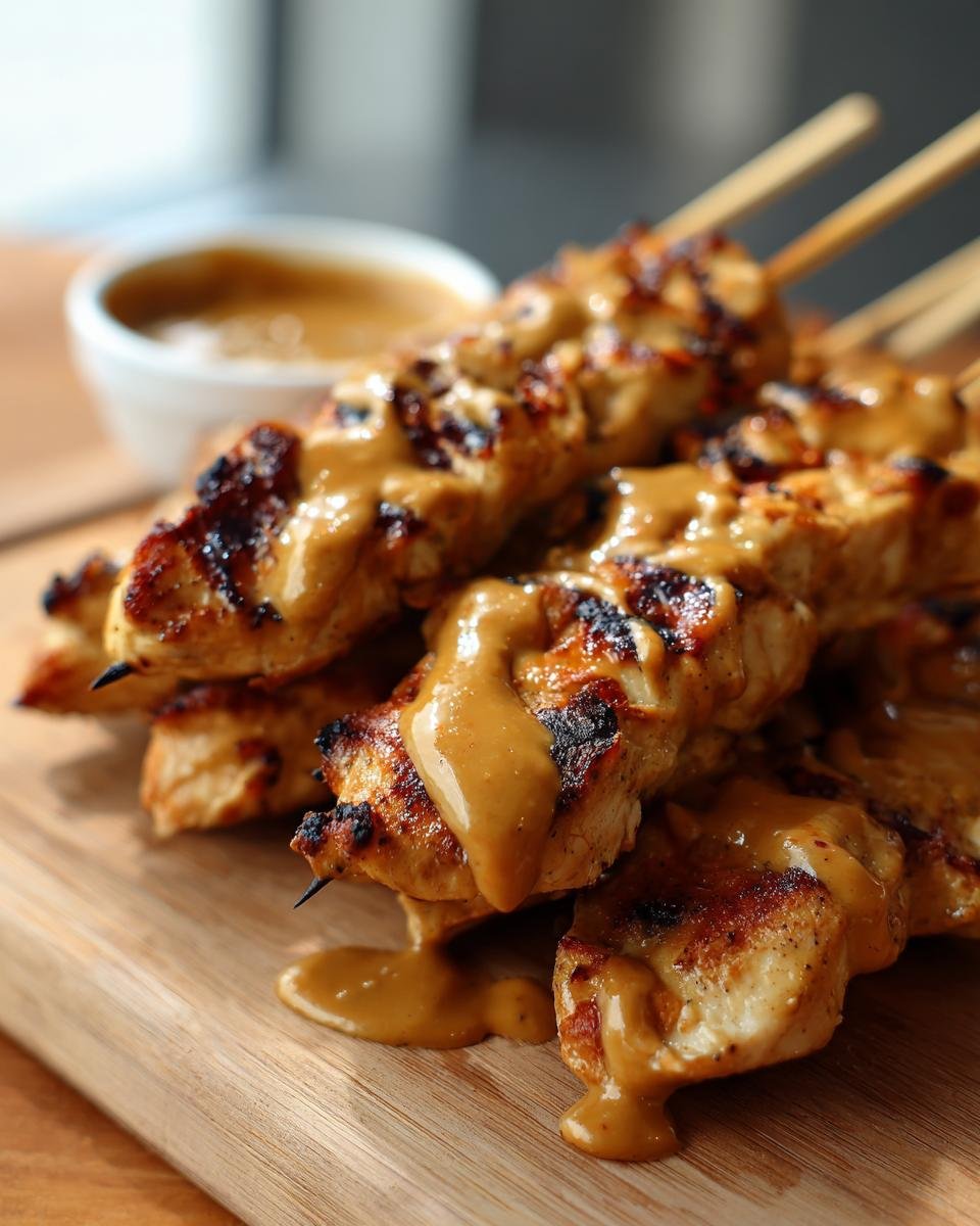 Gegrillte Spie&szlig;e mit saftigem Chicken Satay, &uuml;bergossen mit cremiger Erdnusssauce.