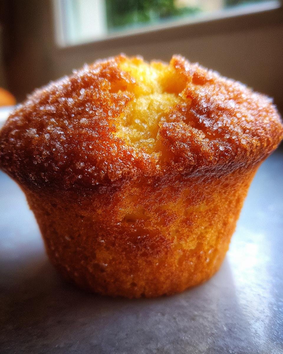 Nahaufnahme eines goldbraunen, großen Texas Sized Muffins, bestreut mit grobem Zucker.