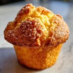 Ein einzelner, goldbraun gebackener Texas Sized Muffin, bestreut mit grobem Kristallzucker.