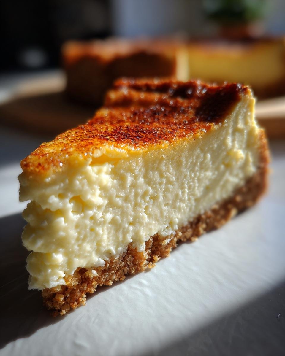 Nahaufnahme eines cremigen Stücks Cheesecake mit knusprigem Boden, ideal für Christmas Cheesecake Recipes.