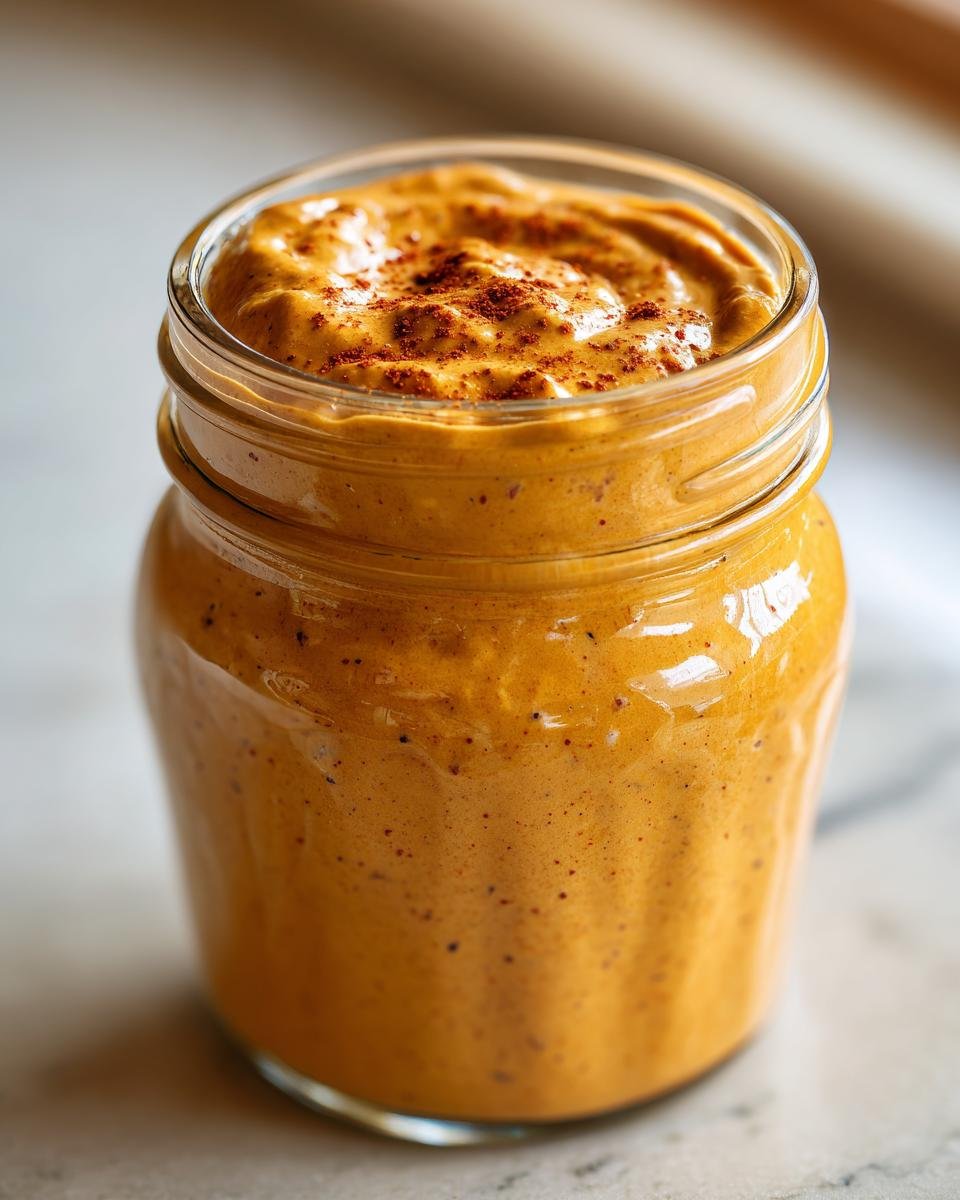 Nahaufnahme von cremigen Sweet Potato Pie Overnight Oats in einem Glas, bestreut mit Zimt.