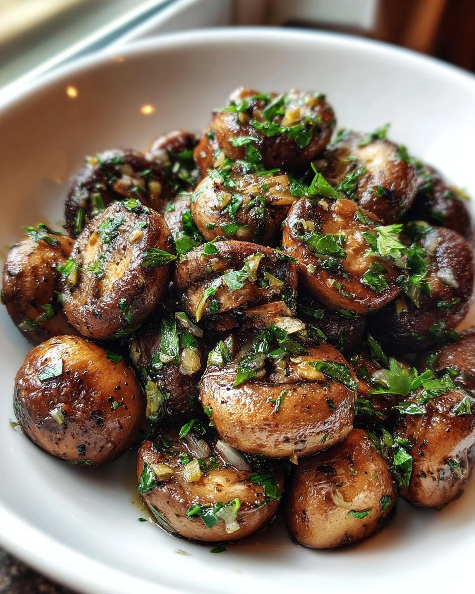 Gebratene Champignons in Knoblauch und Petersilie, ein tolles Beispiel für Keto Mushroom Recipes.