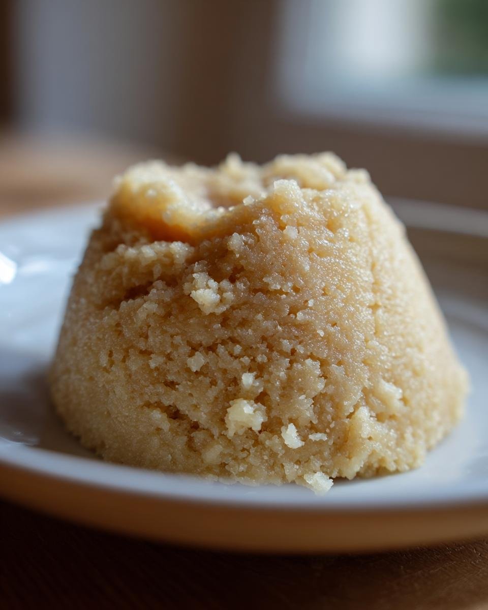 Nahaufnahme einer geformten Masse aus selbstgemachtem Marzipan auf einem wei&szlig;en Teller.