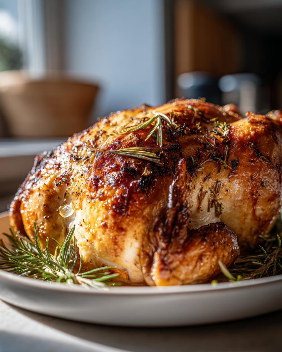Ganzes, knusprig gebratenes Huhn, garniert mit frischem Rosmarin, ein Beispiel f&uuml;r tolle Rosemary Recipes.