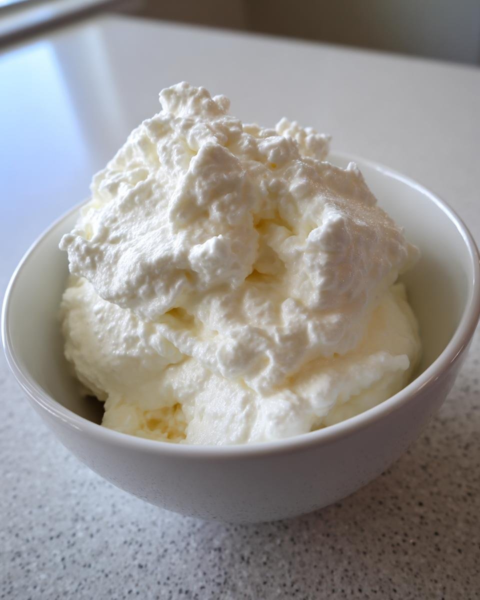 Nahaufnahme von cremiger, wei&szlig;er Masse (vermutlich Kokos-Sahne) in einer wei&szlig;en Sch&uuml;ssel f&uuml;r das Healthy Dairy Free Rice Pudding Recipe.