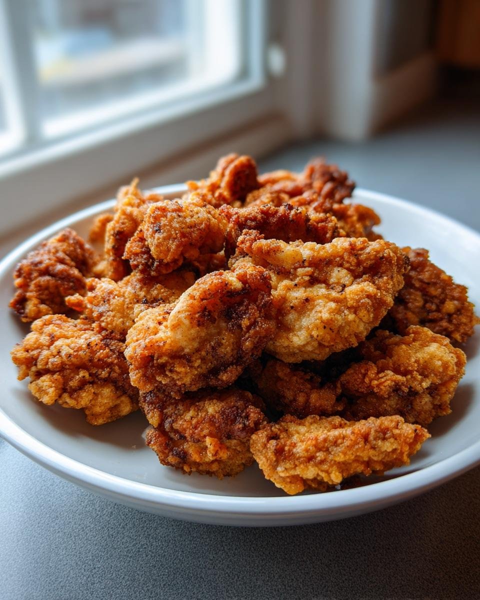 Teller voller goldbrauner, knuspriger Copycat Chick Fil A Nuggets, bereit zum Servieren.