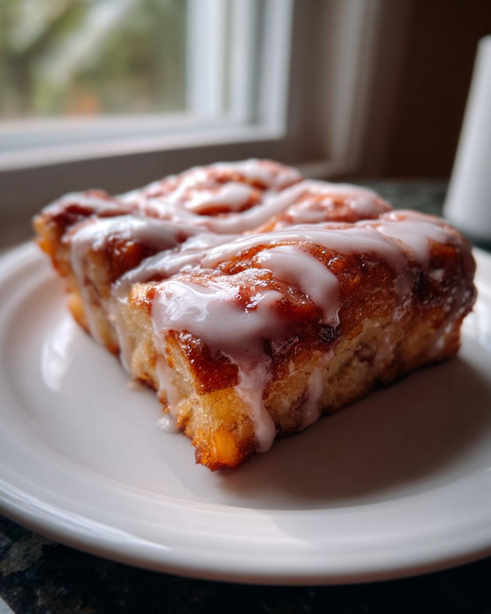 Nahaufnahme eines St&uuml;cks Luscious Country Apple Fritter Cake mit reichlich wei&szlig;em Zuckerguss auf einem wei&szlig;en Teller.