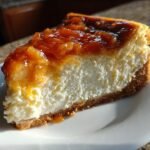 Ein gro&szlig;es St&uuml;ck Salted Caramel Apple Pie Cheesecake mit cremiger F&uuml;llung und Karamell-Apfel-Topping.