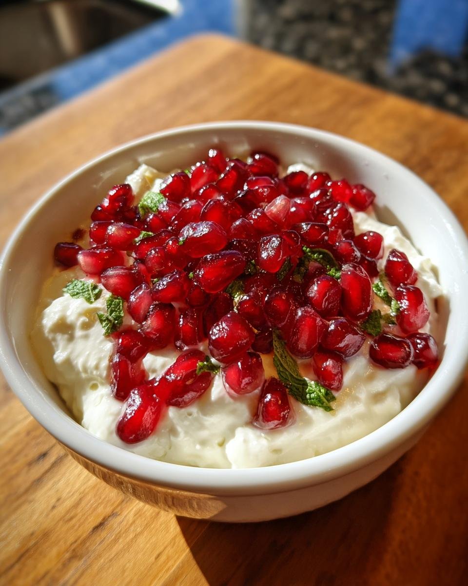 Cremiger Dip mit Feta und Granatapfelkernen, ideal f&uuml;r das Tangy Pomegranate Feta Cheese Dip Rezept.