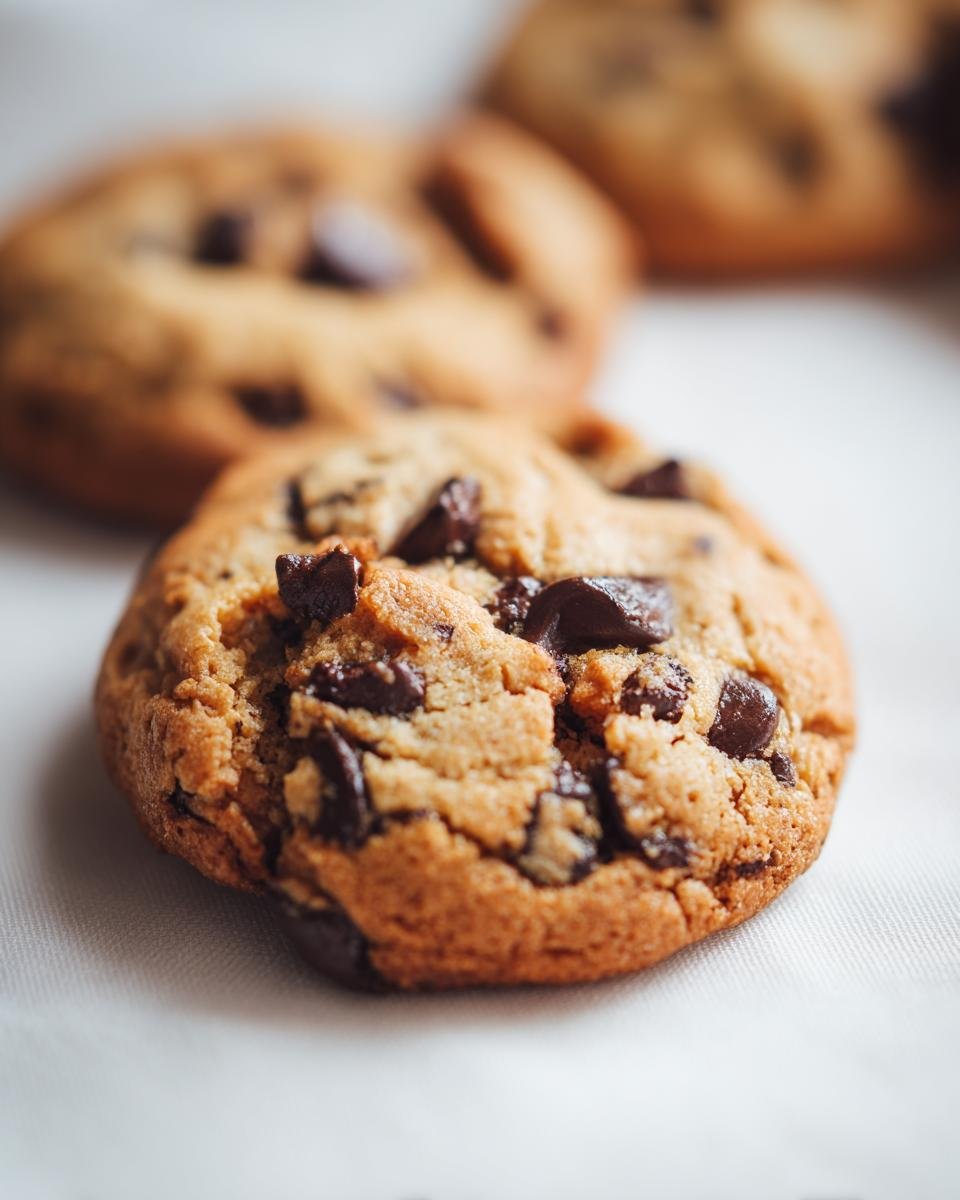 Nahaufnahme eines saftigen Chocolate Chip Cookies mit geschmolzenen Schokoladenst&uuml;ckchen.