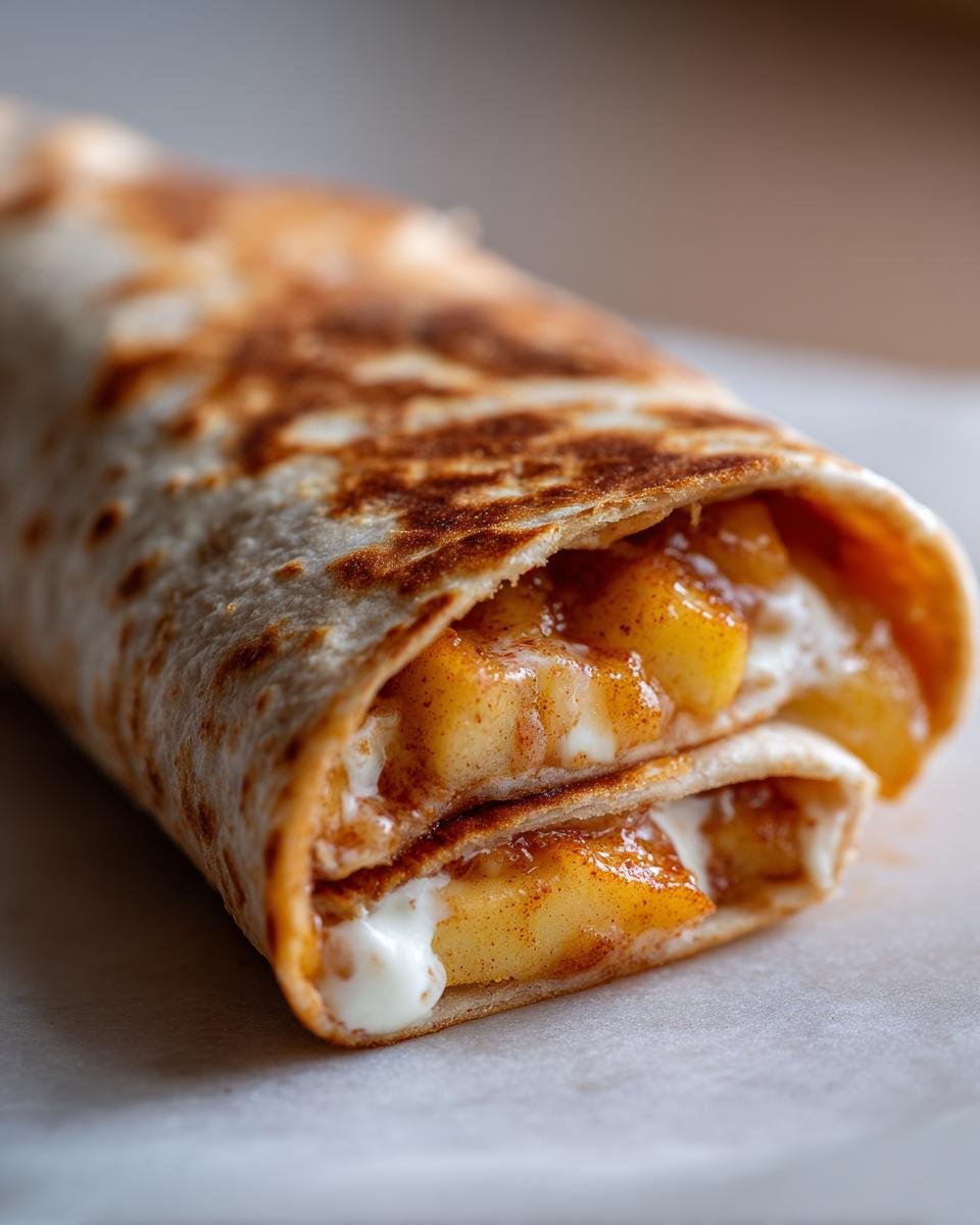 Gegrillte Tortilla gef&uuml;llt mit Apfelst&uuml;cken, Zimt und geschmolzenem Frischk&auml;se in Easy Apple Cinnamon Breakfast Quesadillas.