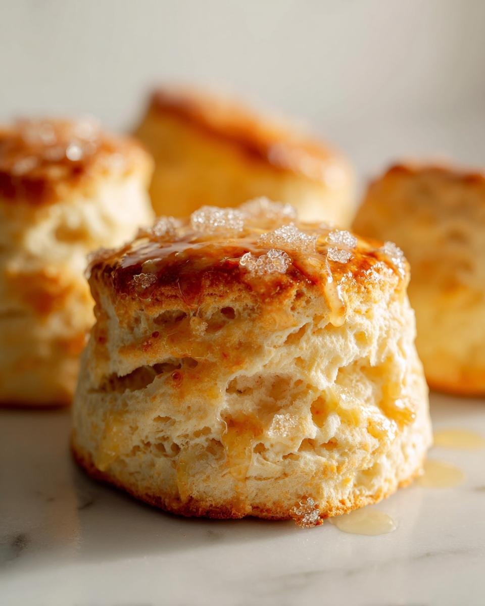 Nahaufnahme eines fluffigen Scones mit Zuckerkruste, typisch f&uuml;r Festive Peppermint White Chocolate Scones.