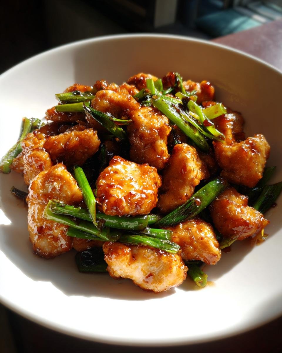 Gebratene H&auml;hnchenst&uuml;cke mit Fr&uuml;hlingszwiebeln in gl&auml;nzender So&szlig;e: Quick Easy Scallion Chicken.