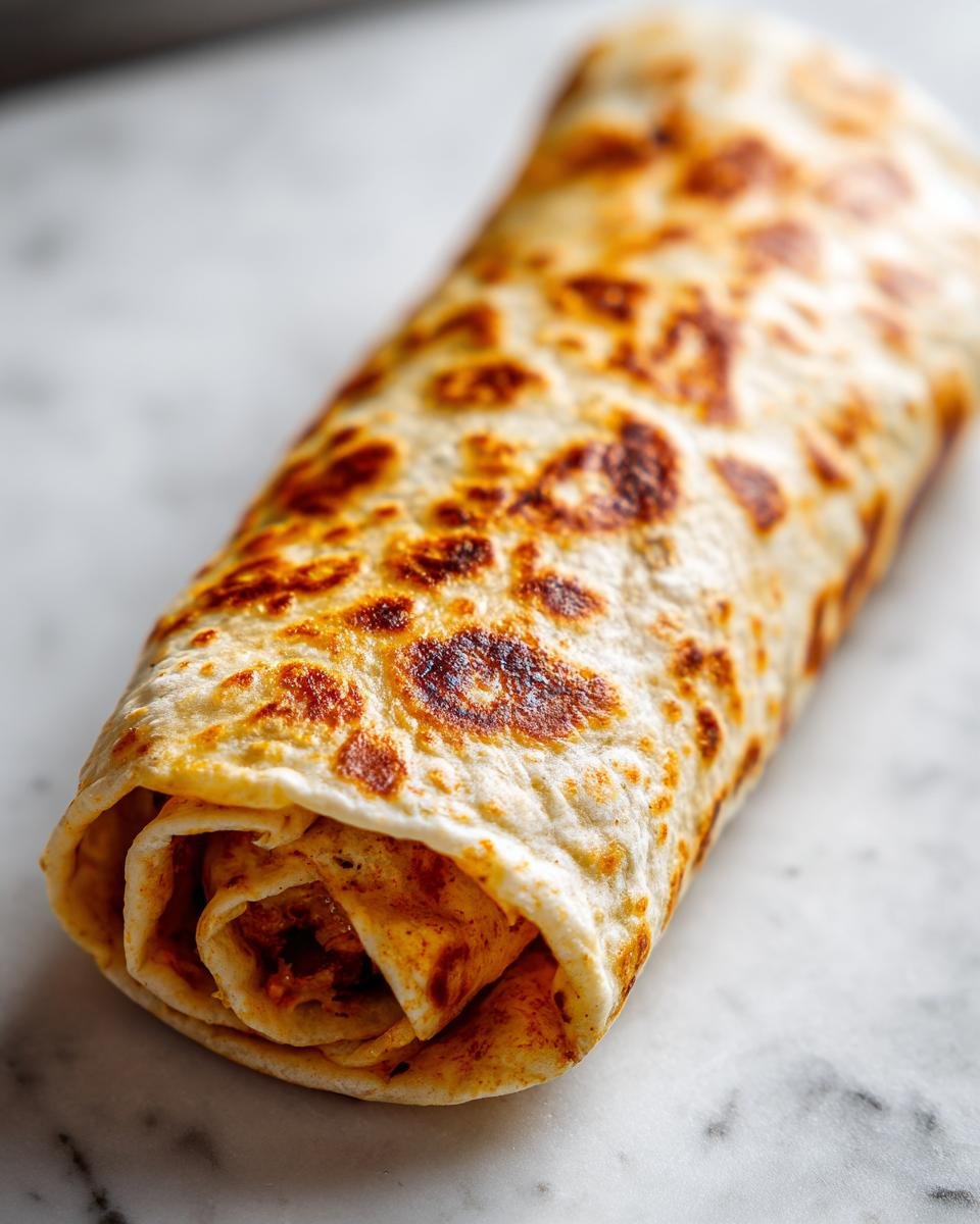 Nahaufnahme eines ger&ouml;steten Burritos, gef&uuml;llt mit der w&uuml;rzigen Cajun-F&uuml;llung f&uuml;r Flavorful Cajun Black Bean Chicken Burritos.