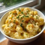 Nahaufnahme von cremigem Creamy Cowboy Butter Creamed Corn, garniert mit Petersilie und Gew&uuml;rzen.