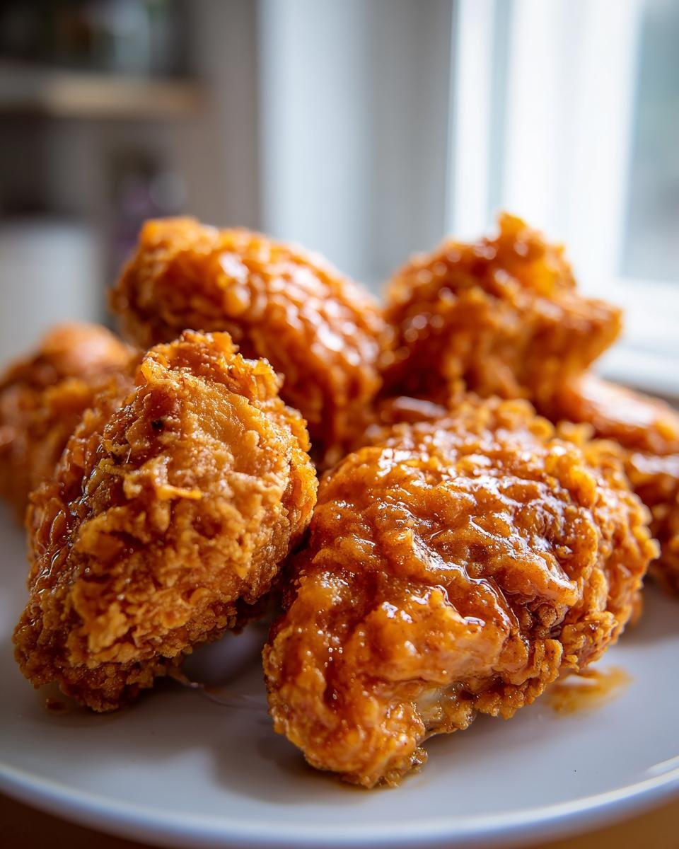 Nahaufnahme von knusprigem Bang Bang Chicken, das mit einer glänzenden, würzigen Sauce überzogen ist.