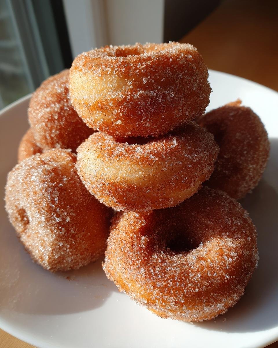 Stapel von frisch frittierten, Delicious Cinnamon Sugar Donut Holes, dick mit Zimt und Zucker bestreut.