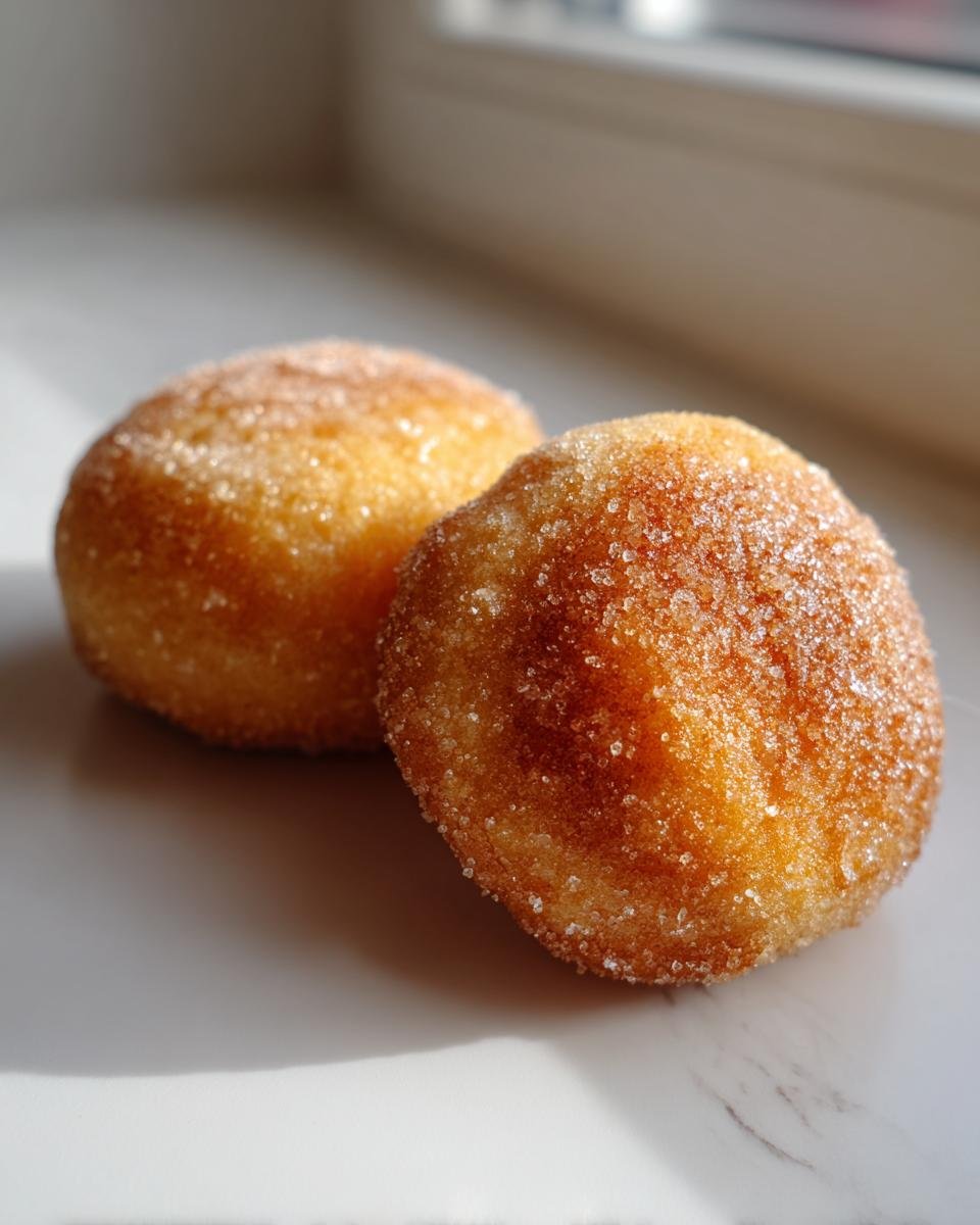 Nahaufnahme von zwei runden, weichen Milchkeksen, die gro&szlig;z&uuml;gig mit Kristallzucker bestreut sind.